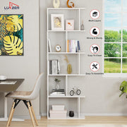 Lukzer 6 Layer Engineered Wood Space-Saving Organizer with Zigzag Open Bookshelf (MR-018/White)