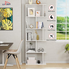 Lukzer 6 Layer Engineered Wood Space-Saving Organizer with Zigzag Open Bookshelf (MR-018/White)