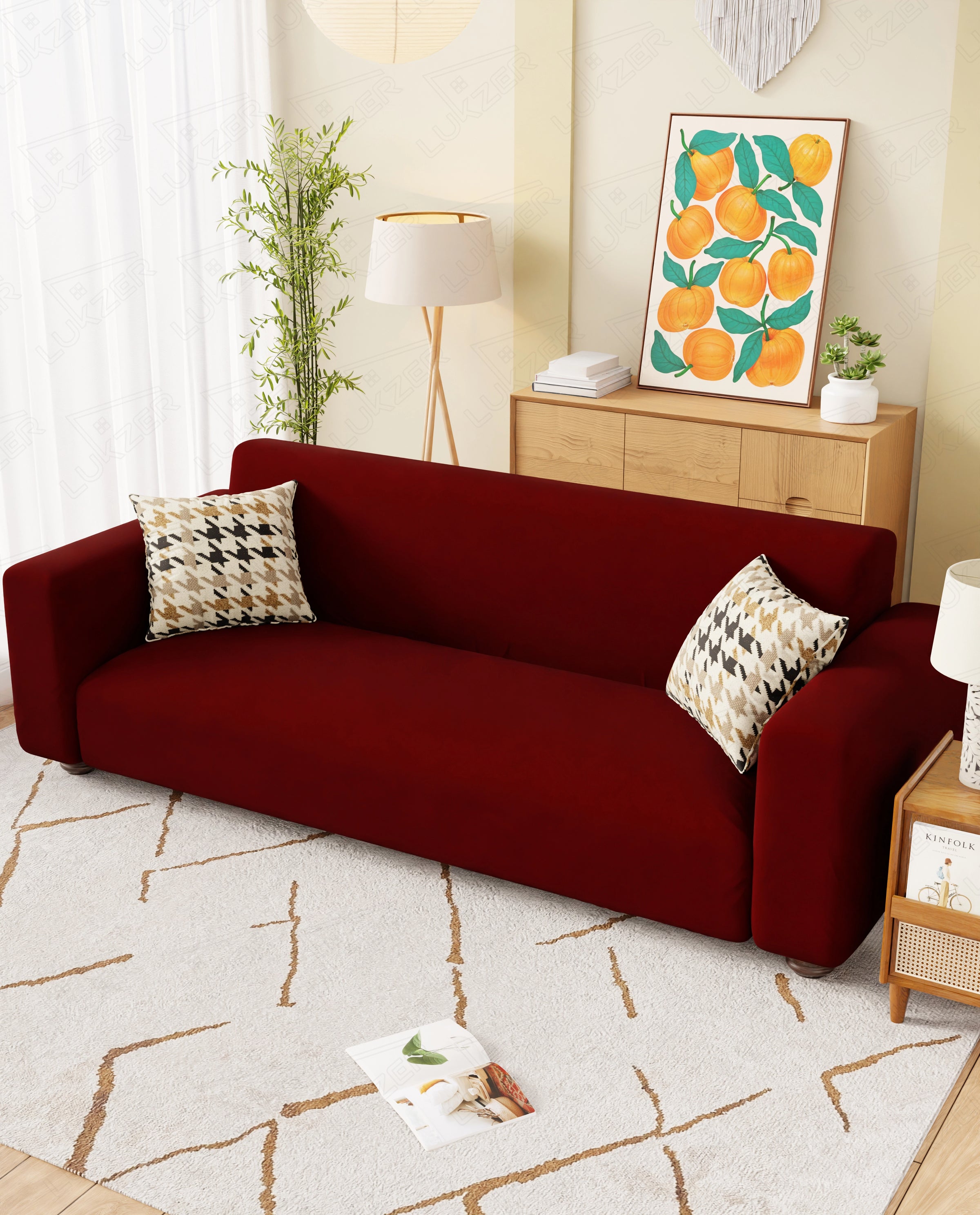 Lukzer Polyester Sofa Cover Wine Red (SC-049-01)