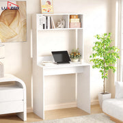 Lukzer Engineered Wood Computer Desk Study Table with Bookshelf Study Table (ST-006/White)