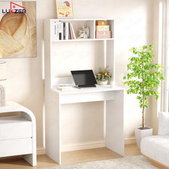 Lukzer Engineered Wood Computer Desk Study Table with Bookshelf Study Table (ST-006/White)