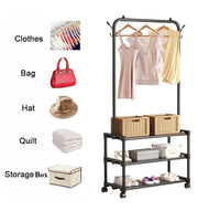 Lukzer Metal Garment Stand with 2 & 3 Bottom Shelves – Durable Clothing Organizer (Black/White)