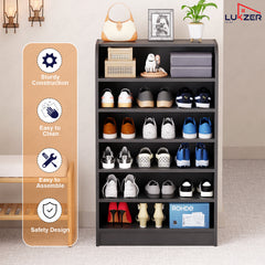 Lukzer Heavy-Duty 6 Layer Open Shoe Organizer Rack Stand (SR-005/Black)