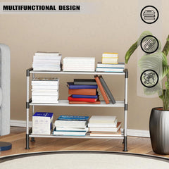 Lukzer Easy DIY Metal & Plastic Bookshelf/Storage Organizer – Black & Silver (3/4/5/6 Layers)