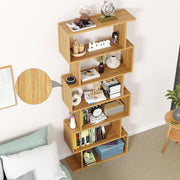 Lukzer 6-Layer S-Shaped Ladder Engineered Wood Open Bookshelf Rack (MR-002, Light Oak)