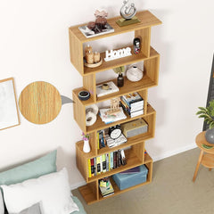 Lukzer 6-Layer S-Shaped Ladder Engineered Wood Open Bookshelf Rack (MR-002, Light Oak)