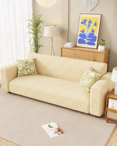 Lukzer Pastel Shades Textured Sofa Cover - Yellow Ripple Lines (SC-163-01)