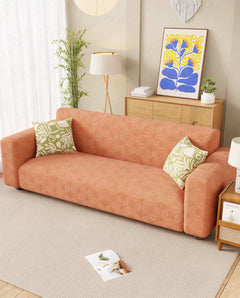 Lukzer Pastel Shades Textured Sofa Cover - Orange Starlight Grid (SC-142-01)