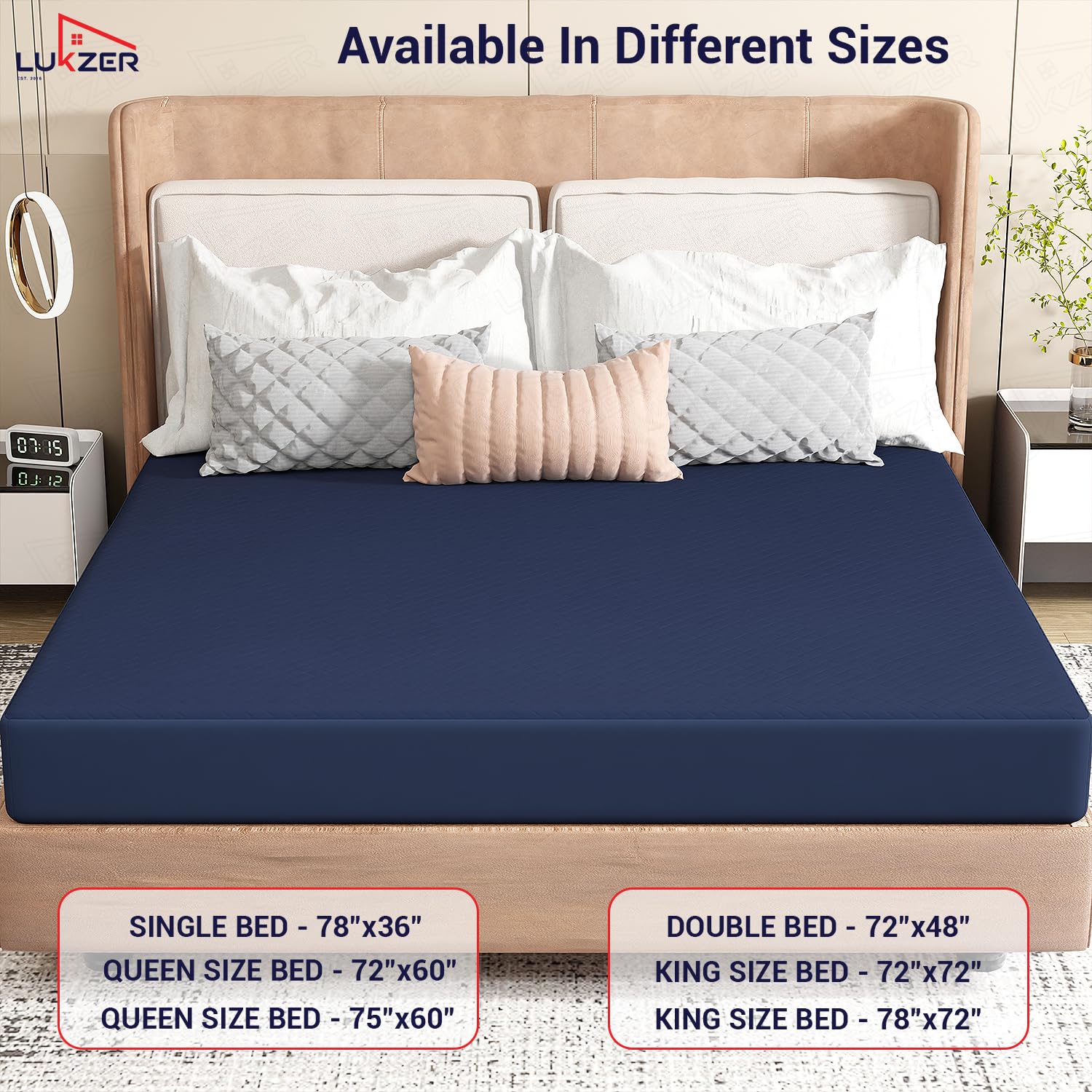 Lukzer Quilted Cotton Waterproof Mattress Protector Blue (MTP-QBL-001)