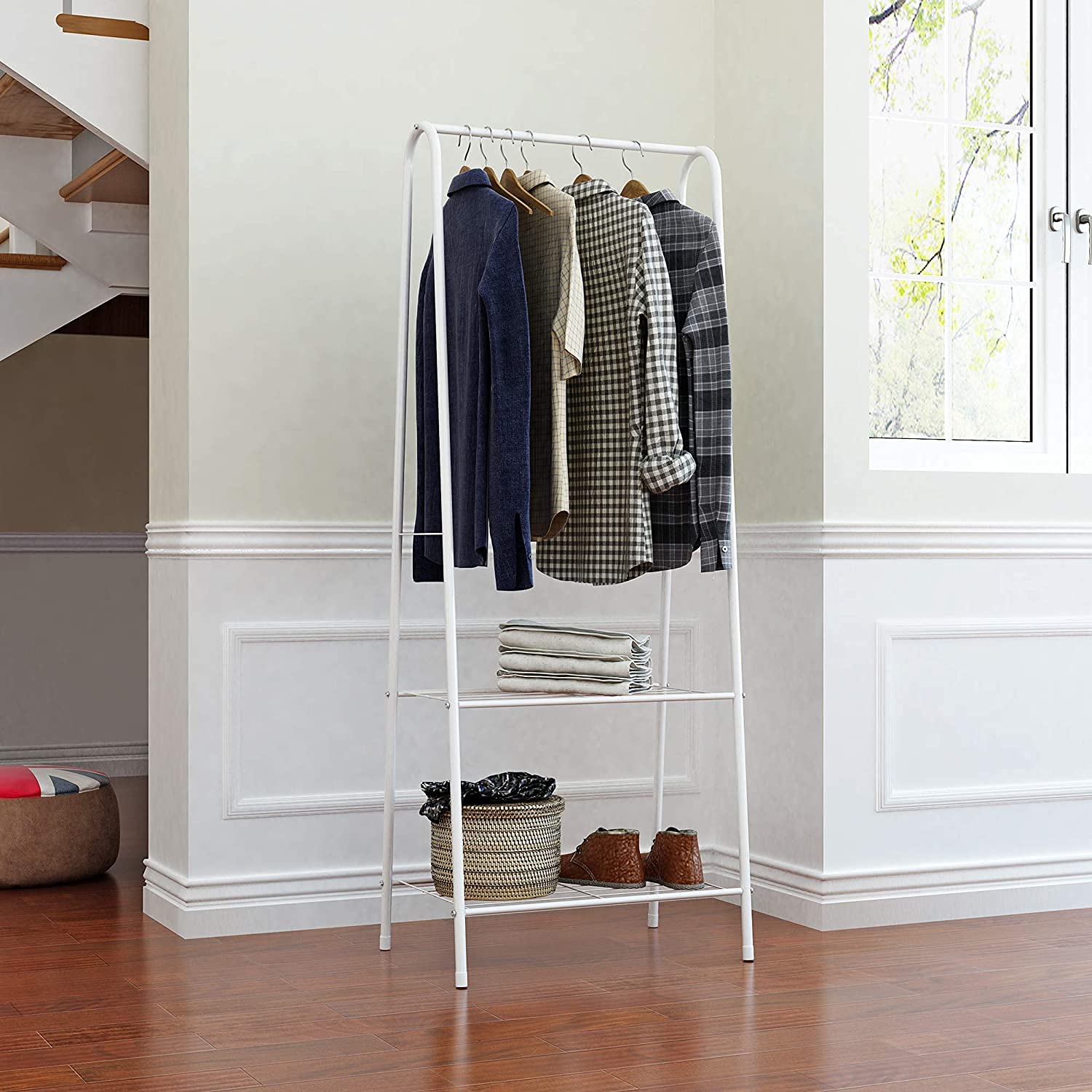 Garment Stand with 2 Bottom Shelves (A-Shape/Metal)