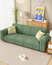 Lukzer Pastel Shades Textured Sofa Cover Green Grid Maze (SC-107-01)