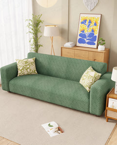 Lukzer Pastel Shades Textured Sofa Cover  Green Grid Maze (SC-107-01)