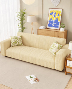 Lukzer Pastel Shades Textured Sofa Cover - Yellow Zigzag (SC-080-01)