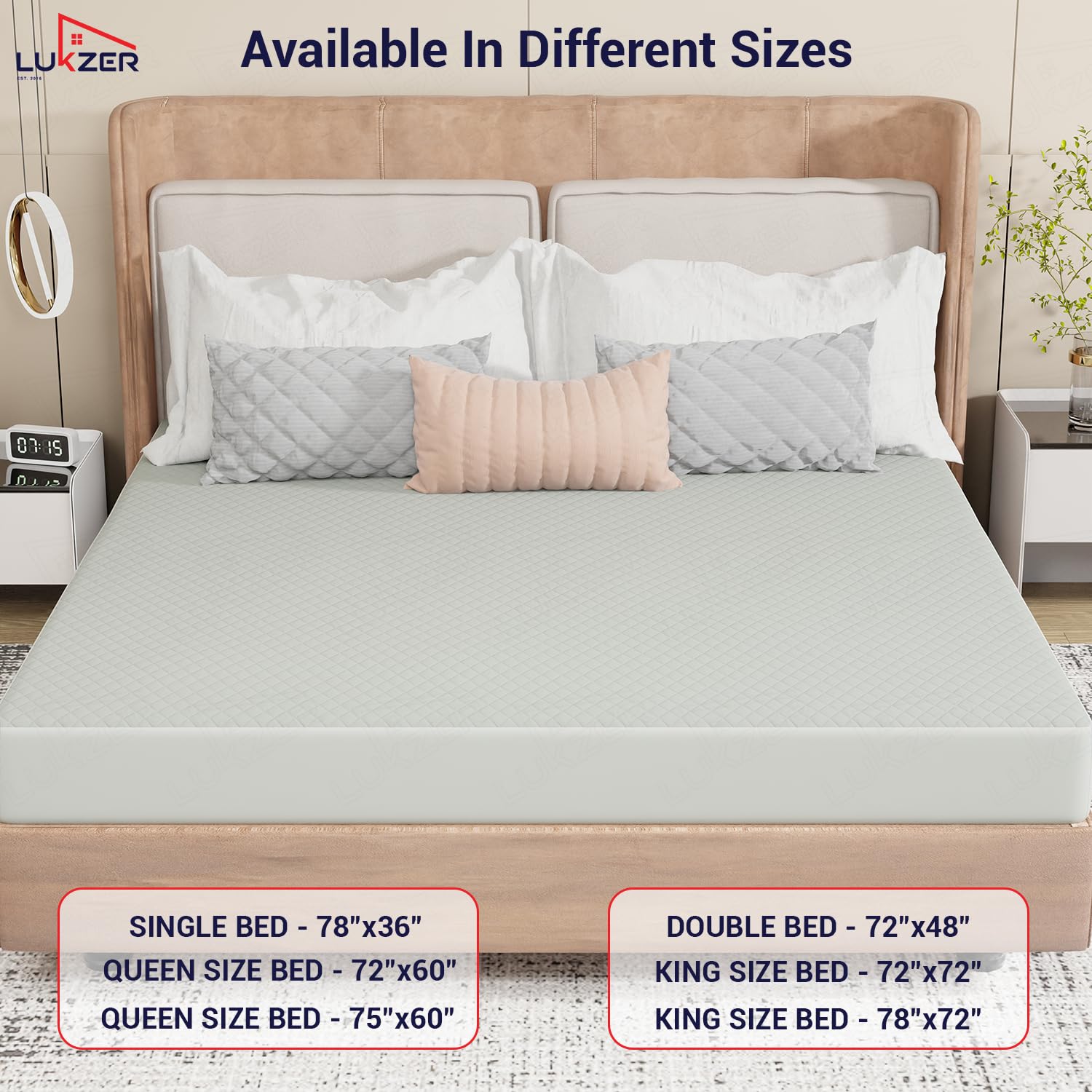 Lukzer Quilted Cotton Waterproof Mattress Protector   Mercury (MTP-QMC-001)