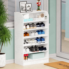 Lukzer Heavy-Duty 6 Layer Open Shoe Organizer Rack Stand (SR-005/White)