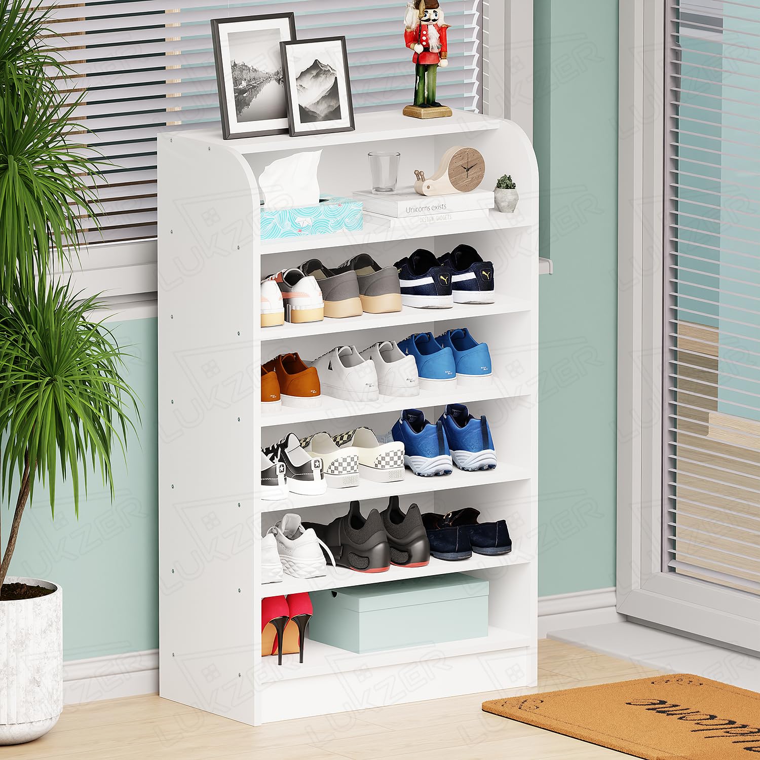 Lukzer Heavy-Duty 6 Layer Open Shoe Organizer Rack Stand (SR-005/White)