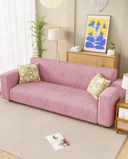 Lukzer Pastel Shades Textured Sofa Cover - Pink Wavy Stripes (SC-084-01)