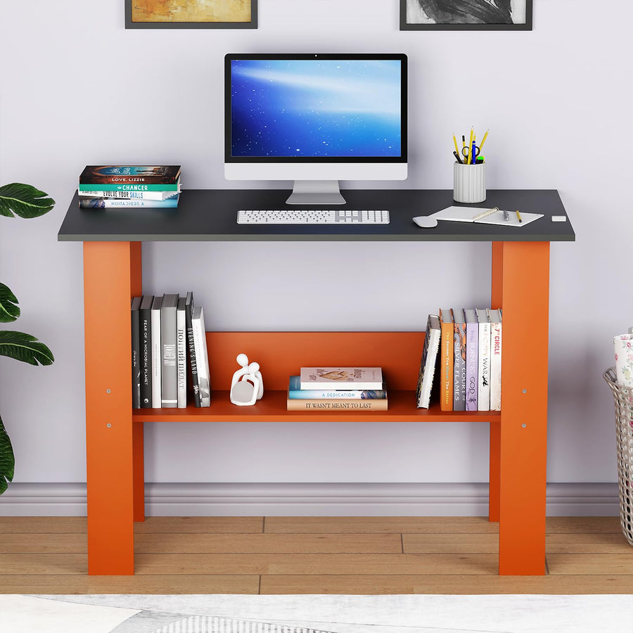 Lukzer Modern Computer Desk with Bookshelf Study Table Made with Engineered Wood (ST-005/Lavamist)