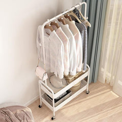 Lukzer 2-in-1 Portable Garment Rack with Wheels & 2-Tier Metal Baskets (Black/White, 32x66x156cm)