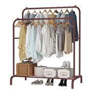 Lukzer Metal Cloth Stand with 2 Hanging Rods & Storage Shelf (MGS-002/Rose Gold)