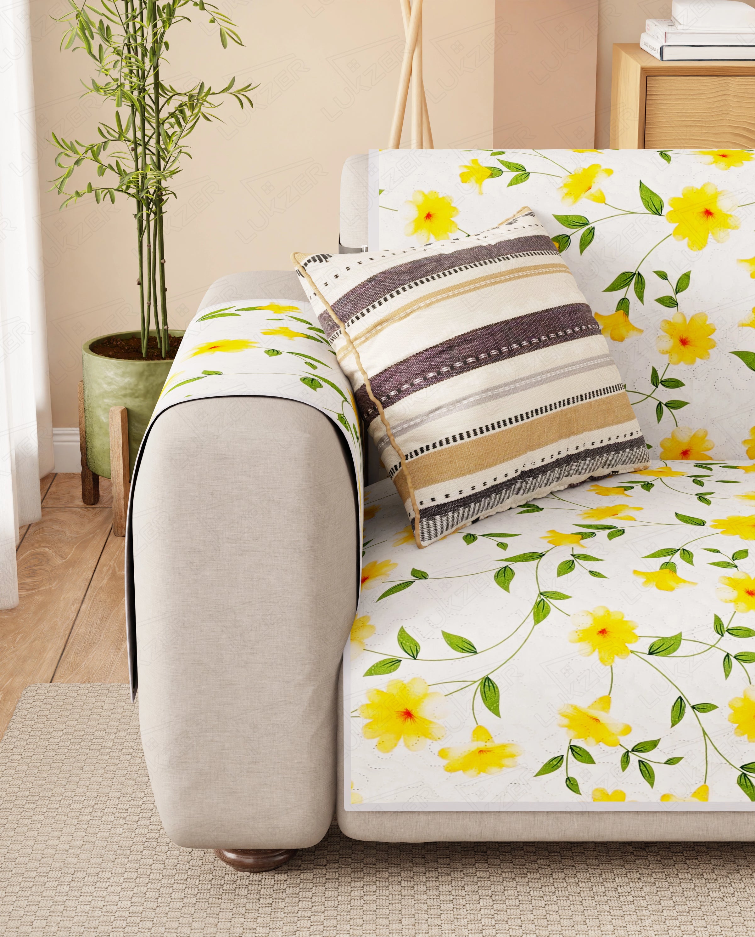 Lukzer Reversible Quilted Sofa Mat with Arms Terra Bloom (SC-205-01)