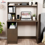 Lukzer Engineered Wood Office Desk & Study Table with Bookshelf & Cabinet (ST-009/Wenge)