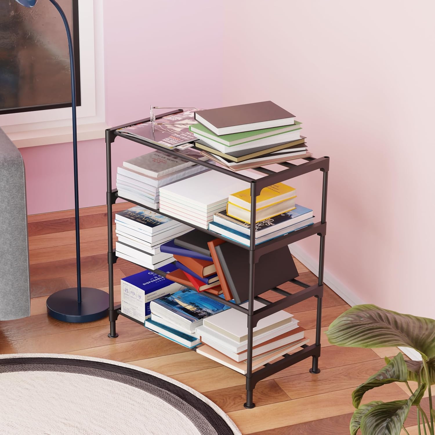 Lukzer Easy DIY Metal & Plastic Bookshelf/Storage Organizer – Black & Silver (3/4/5/6 Layers)