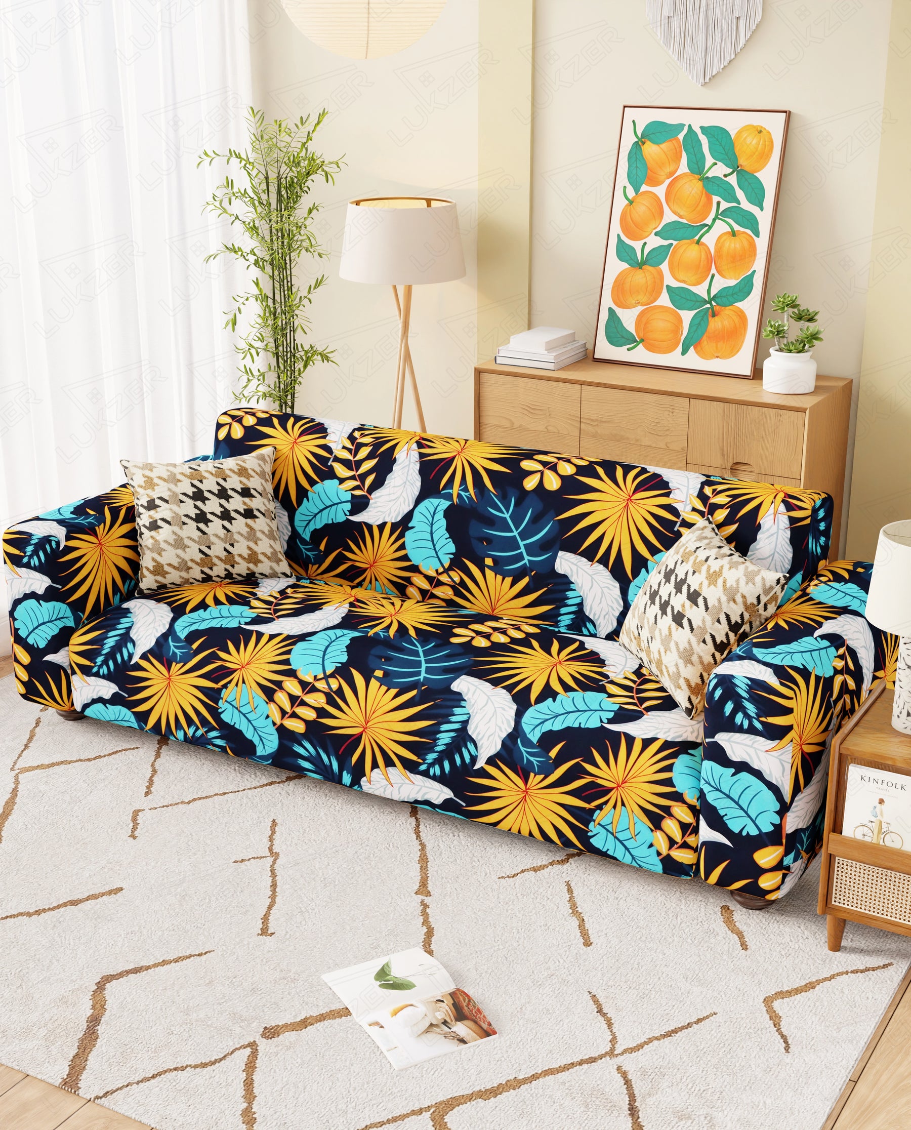 Lukzer Polyester Sofa Cover Yellow Flower (SC-018-01)