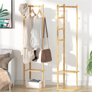 Lukzer Rectangular Bamboo Coat Rack With Hanging Rail & 2 Shelves (CH-495)