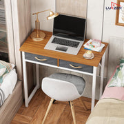 Lukzer Metal & Engineered Wood Office & Study Computer Desk with Drawer (STM-006/White & Oak Brown)