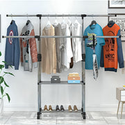 Lukzer Premium Stainless Steel Cloth Drying Stand – Double Rod & 2 Bottom Shelves