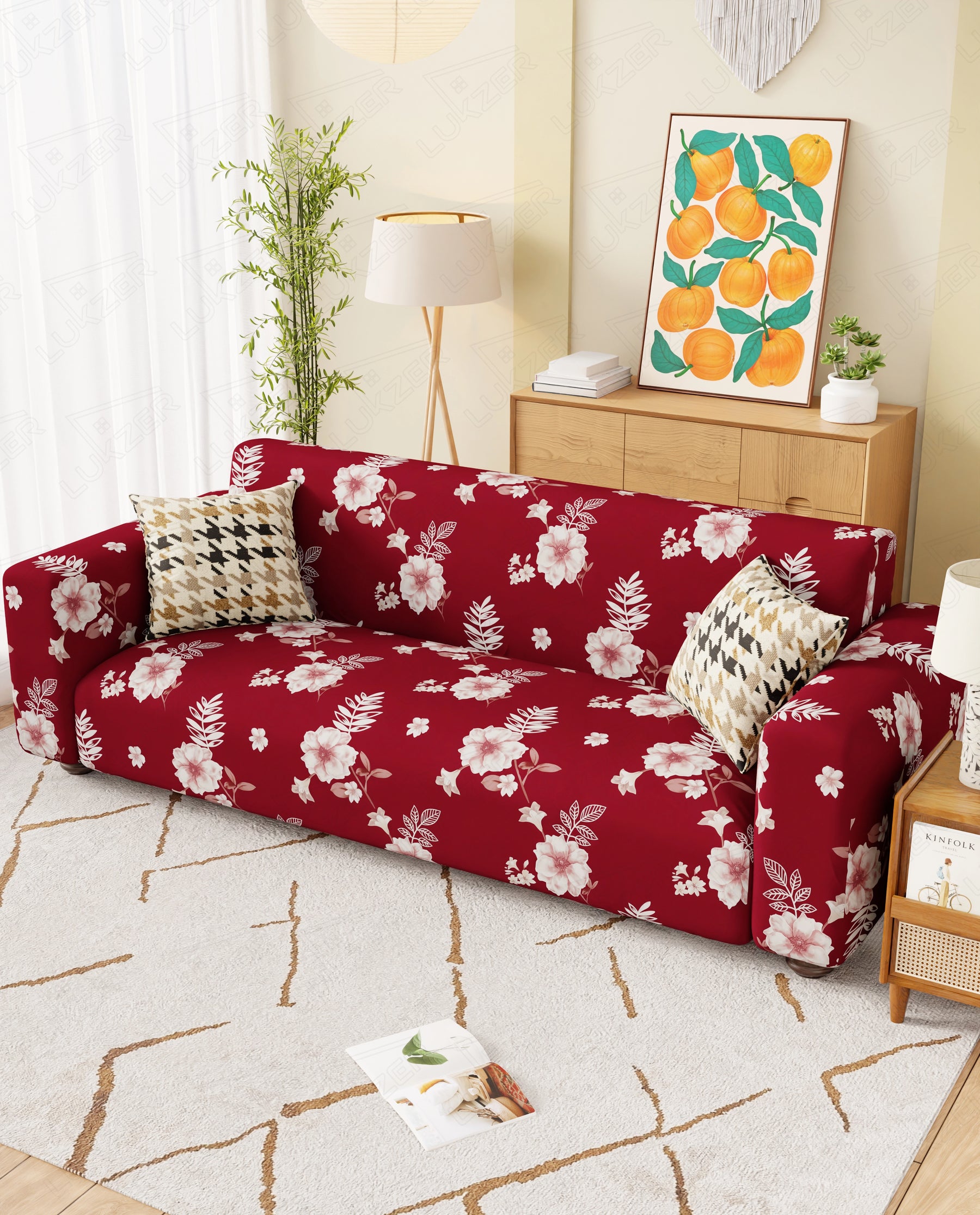 Lukzer Polyester Sofa Cover Red Flower (SC-014-01)
