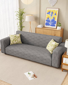 Lukzer Pastel Shades Textured Sofa Cover -  Dark Grey Leaf Trail (SC-125-01)