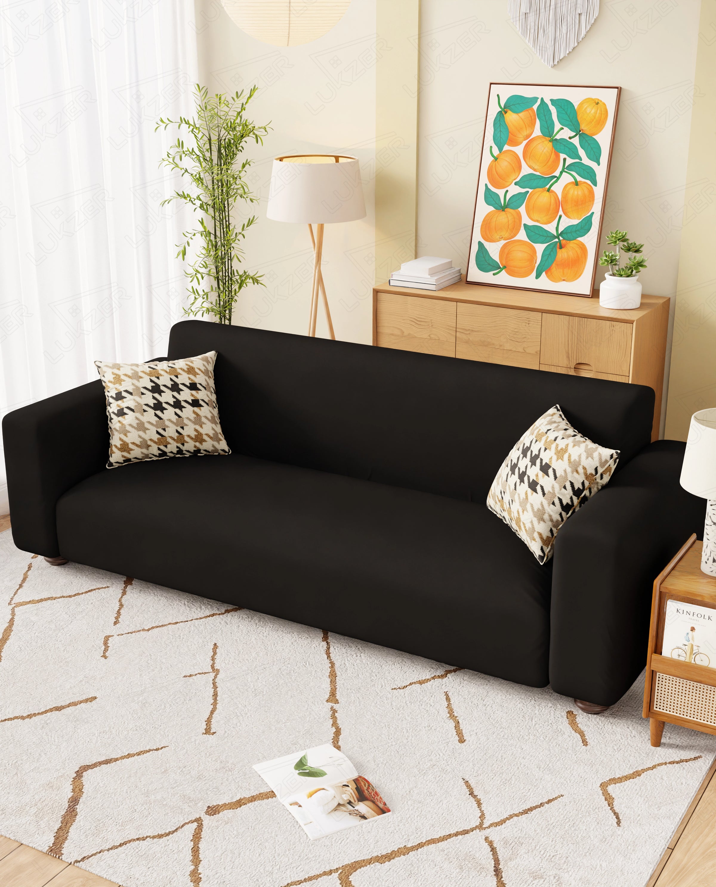 Lukzer Polyester Sofa Cover Plain Black (SC-029-01)