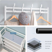Lukzer Space-Saving Metal Garment Stand with 8 Hangers & 5-Tier Storage – Black/White (170x80x26cm)