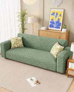 Lukzer Pastel Shades Textured Sofa Cover -  Green Diamond (SC-153-01)