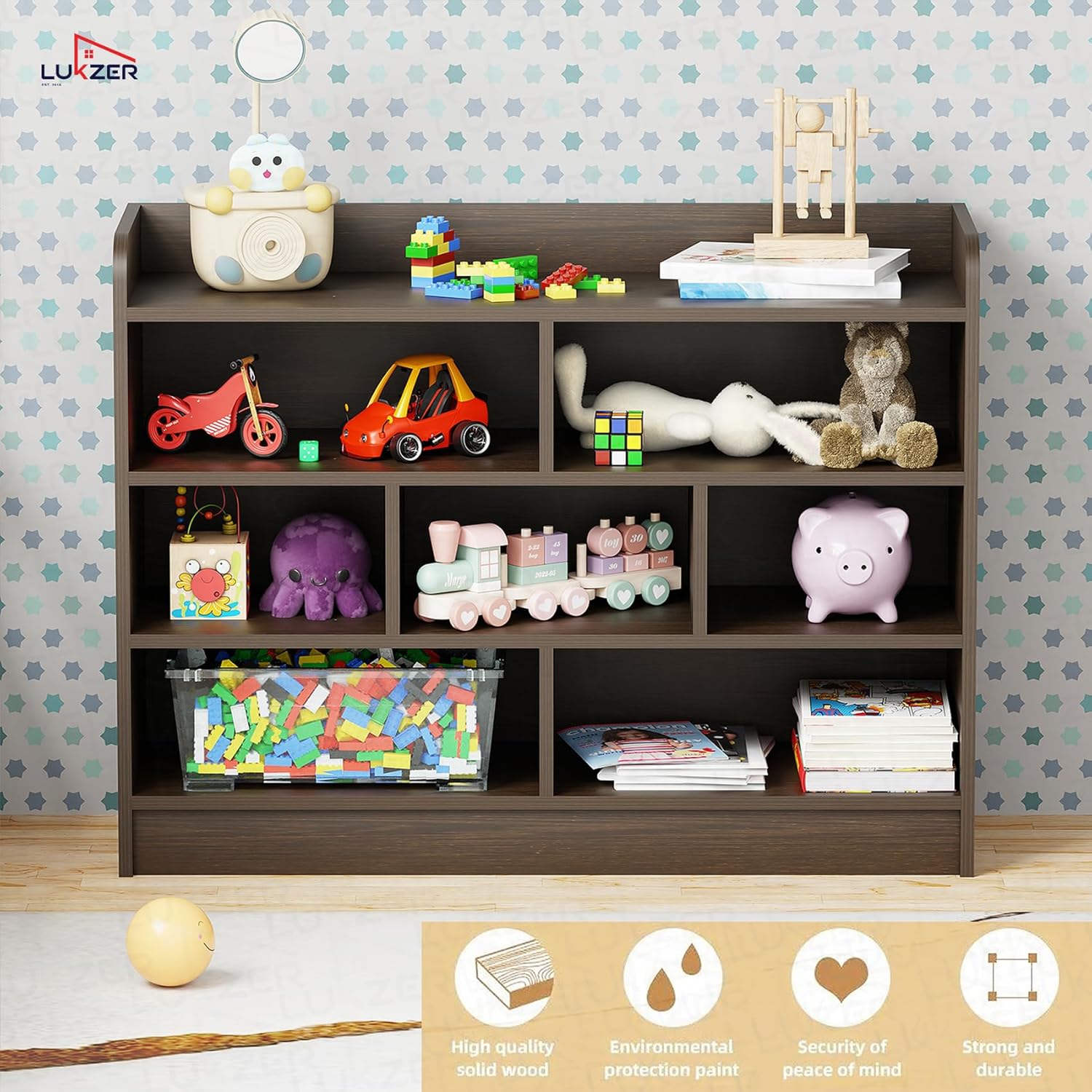 Lukzer Multipurpose 7-Section Storage Rack with 4 Shelves Bookcase & Display Unit (MR-008/Wenge)