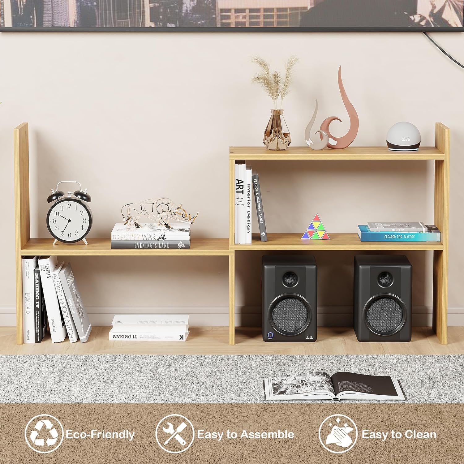 Lukzer Adjustable 5-Tier Bookshelf Multi-Functional Storage Rack Engineered Wood (MR-011/Oak Light)