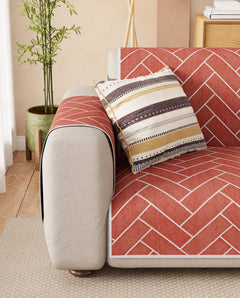 Lukzer Reversible Quilted Sofa Mat with Arms Brick Bloom (SC-201-01)