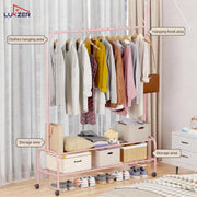 Lukzer Single Pole Portable Metal Garment Rack with 2 Bottom Shelves (MGR-008/Pink)