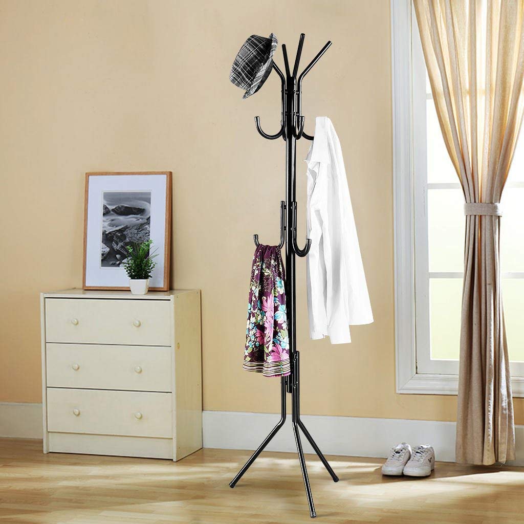 Lukzer 8-Hook Freestanding Metal Coat Stand – Stylish & Durable (Blue/White/Black, 170x42cm