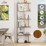 Lukzer 6 Layer Engineered Wood Space-Saving Organizer with Zigzag Open Bookshelf (MR-018/Oak Brown)