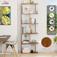 Lukzer 6 Layer Engineered Wood Space-Saving Organizer with Zigzag Open Bookshelf (MR-018/Oak Brown)
