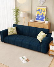 Lukzer Pastel Shades Textured Sofa Cover - Marine Blue Zigzag (SC-139-01)
