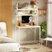 Lukzer 3-Layer Metal & Wooden Computer Desk & Study Table with Bookshelf (MST-006/Oak Light)