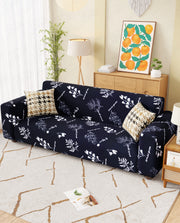 Lukzer Polyester Sofa Cover - Black with White Flower (SC-002-01)