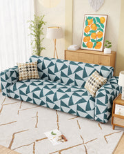 Lukzer Polyester Sofa Cover - Grey & White Triangle (SC-037-01)