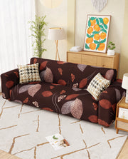 Lukzer Polyester Sofa Cover - Maroon Leaves (SC-010-01)
