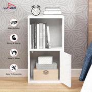 Lukzer Engineered Wood 2 Layer Storage Cabinet with Open Display Rack (MR-021/White)