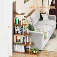 Lukzer 5-Tier L-Shaped Modern Step Design Storage & Display Unit (MRM-015/Oak Brown)